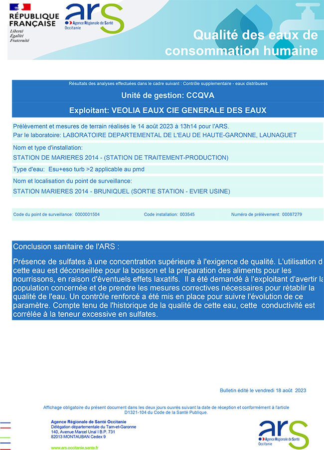 Qualité des eaux de consommation humaine